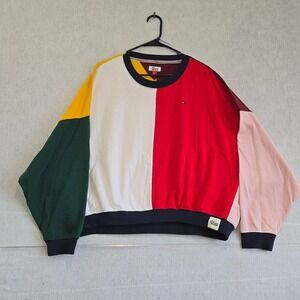Tommy Hilfiger Denim Colorblock Sweatshirt unisex Large Multi Color Retro